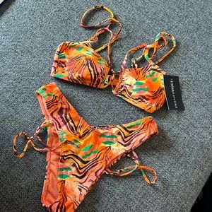 XS - Icon Swim x City Girls Flewed Out Orange Zebra Print Bikini - NWT